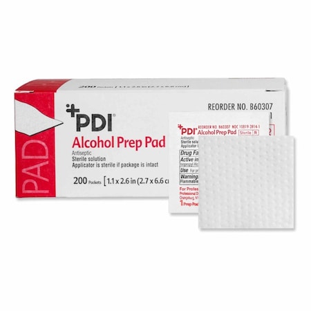 Pdi Alcohol Prep Pad 70% Strength Isopropyl Alcohol Individual Packet Medium Sterile, 200PK B60307